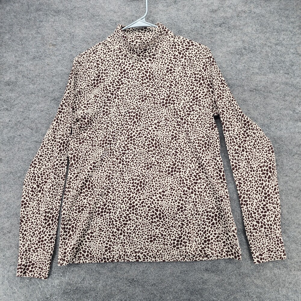 Lands End Shirt Womens Small 6-8 Long Sleeve Beige Cheetah Print